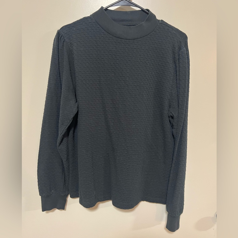 J. Crew Pointelle knit mock neck black size large